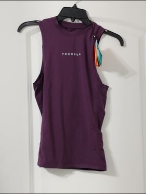 YOUNGLA Men's Sleeveless Muscle Tank - Deep Plum Dri Fit